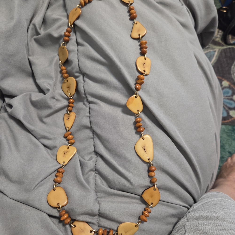 Vintage Tagua Nut and Seed Bead Necklace